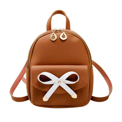 

Bowknot PU Leather Women Backpacks Cute Mini Schoolbag Zipper Shoulder Bag