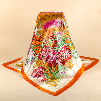 

Simulation silk scarf spot wholesale 90cm satin large square scarf Yiwu scarf factory direct sales special gift