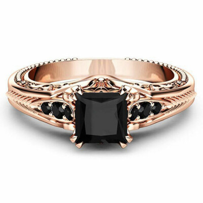 

Gorgeous Women Rose Gold Filled Wedding Rings Black Sapphire Size 6-10