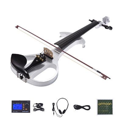 

ammoon VE-209 Full Size 44 Solid Wood Silent Electric Violin Fiddle Maple Body Ebony Fingerboard Pegs Chin Rest Tailpiece with Bo