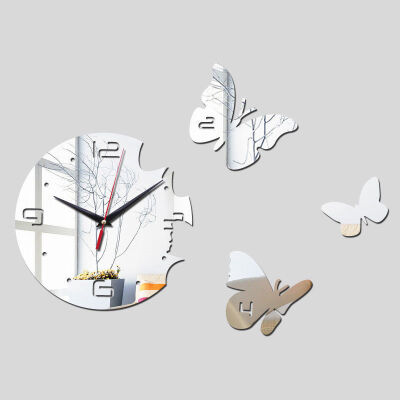 

Tuwaga DIY Creative 3D Butterfly Shape Wall Clock Acrylic Mirror Wall Sticker Self Adhesive Removable Home Decor Multi-color