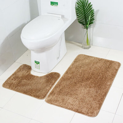 

2PcsSet Microfiber Bathroom Floor Rug Toilet Mat Solid Color Bathmats Anti-skid