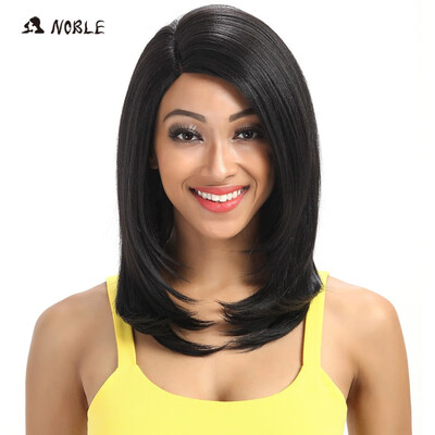 

Noble For Black Women 18 Inch Straight Hair U Part Elastic Lace Synthetic Wigs Cosplay Wig Natural Color 1B Synthetic Lace Wig