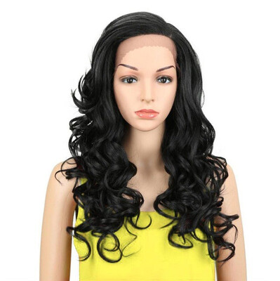

Noble Trendy Lace Front Wig Fiber Loose Wave Synthetic Hair Wigs Color 1B Pink Mixed Cosplay Wig Free Shipping