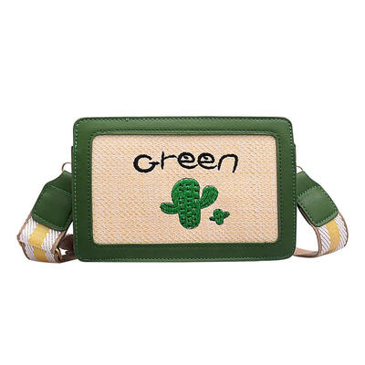 

Cactus Embroidery Shoulder Handbags Women Leather Small Flap Crossbody Bags