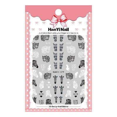 

1 Sheet 3D Nail Stickers F-lame Animal Letters Pattern Adhesive Nail Art Sticker Manicure Decoration