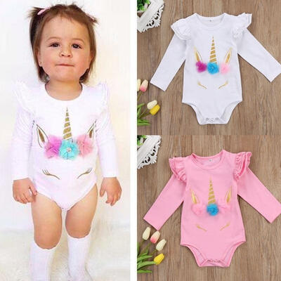 

Long Sleeve Newborn Infant Baby Girl Unicorn Romper Floral Bodysuit Clothes Outfits