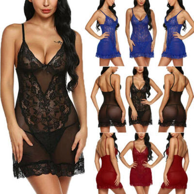 

Sexy Lingerie Women Silk Lace Robe Dress Babydoll Nightdress Nightgown Sleepwear