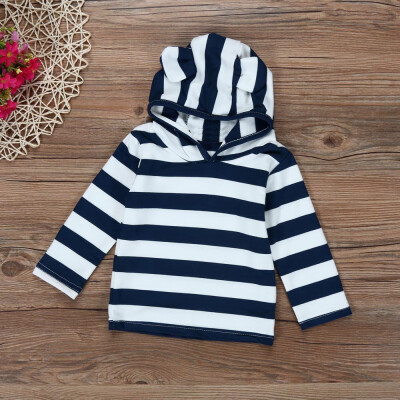 

Toddler Baby Kid Stripe Print Sweater Shirt Tops Pants Hood Clothes Outfits Set