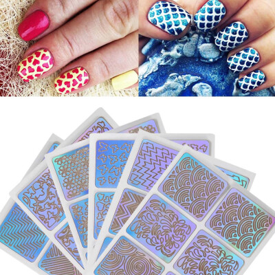 

Toponeto 6 Sheets New Nail Hollow Irregular Grid Stencil Reusable Manicure Stickers