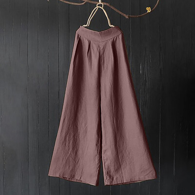 

Ladieshigh-waist Cotton Flax Slack-size Casual Wide-legged Pants
