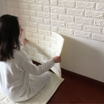 

Siaonvr PE Foam 3D Wallpaper DIY Wall Stickers Wall Decor Embossed Brick Stone White
