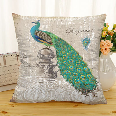 

1X Peacock Pillow Case Sofa Bedroom Home Decor Removable And Washable Office Cushion Linen Cushion Cover
