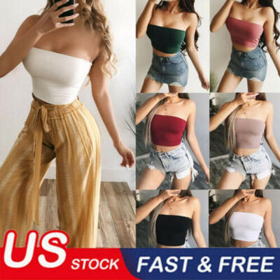 

6 Color Women Bra Elastic Tube Tops Blouse Strapless Bandeau Crop Top Shirts -L