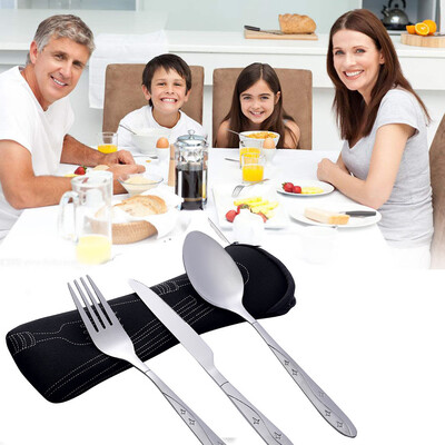 

Toponeto 3 Pcs Stainless Steel Knifes Fork Spoon Family Travel Camping Cutlery Eyeful BK