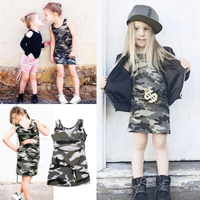 

Princess Toddler Kids Clothes Girl Baby Casual Party Camouflage Backless Dresses