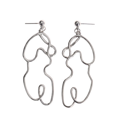 

Gold Silver Abstract Dangle Earrings Moon Face Wire-Shaped Earrings Girls Long Earrings