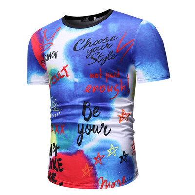 

Toponeto Mens Casual Print Slim Fit Tee Round Neck Short Sleeve Top Shirt Blouse