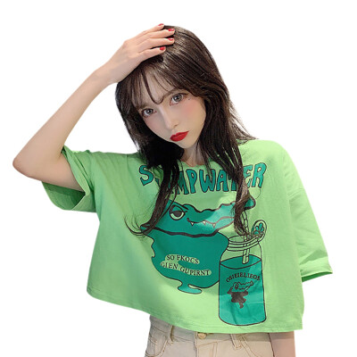 

Women Loose Round Collar Summer Cartoon Print Loose Short Sleeve Casual Simple Wild T-Shirt Cartoon Material Polyester