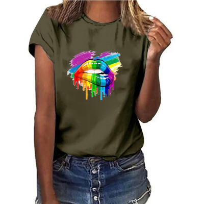 

Starmoon Women Girls Plus Size Lips Print Shirt Short Sleeve T Shirt Blouse Tops