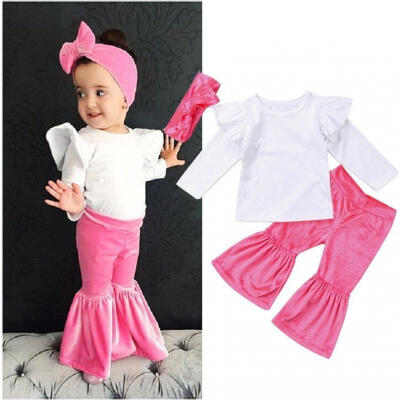 

Toddler Infant Baby Kids Girls Clothes Tops Bell-bottoms Pants Headband 3Pcs Outfits 0-4Years