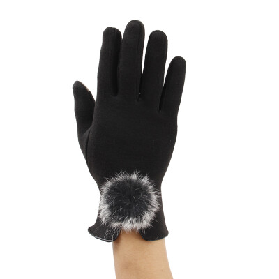 

Fashion Women Winter Elegant Cotton Gloves Real Rabbit Fur Pompom Cotton Glove Touch Screen Drivers Gloves Mittens