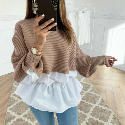 

Fashion Womens Layered Ribbed Knitted Peplum Shirt Top Jumper Sweater Blouse