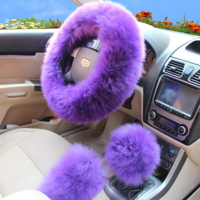 

Fashion 3Pcs Long Plush Fuzzy Steering Wheel Cover Light Camel Car Accessory