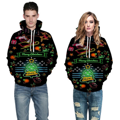 

Toponeto New Christmas Style Couples Christmas 3D Printed Long Sleeve Hat Blouse