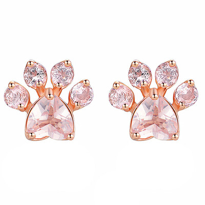 

Natural Gemstone Stud Earring Crystal Rose Gold Footprint Rhinestone Earrings Gifts Accessories