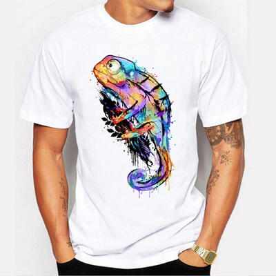 

New Fashion Chameleon Printed T-Shirt Mens Summer Cool Design Tops Custom Short Sleeve Cotton T-shirts
