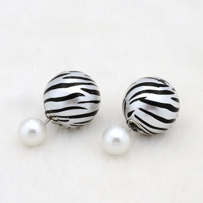 

Zebra Printing Double Sided Round Resin Beads Ball Stud Earrings with Stainless Steel Pins Platinum White 24mm Pin 08mm