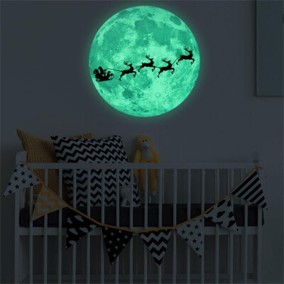 

Toponeto Christmas 3D Luminous Moon Deer Wall Sticker For Kids Rooms Glow In The Dark Bed