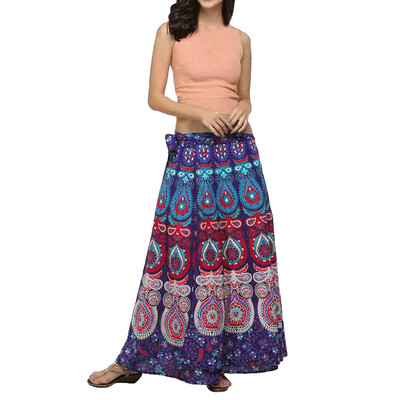

Roseonmyhand Women Casual Multicolor Feather Print Skirt Loose Boho Long Bohemian Beach Skirt