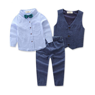 

Cool Gentleman Boy Clothing Set Butterfly Bow-Tie Waistcoat T shirt Pants Suit Sets