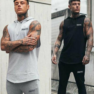 

Mens Summer Sleeveless Bodybuilding Vest Sweatshirt Hoodie Sports T-shirt
