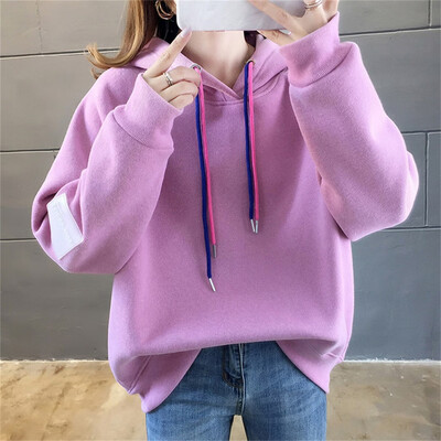 

Tailored Women Loose Patchwork Long Sleeve Hoodie Velvet Pullover Tops Sweatshirt Blouse