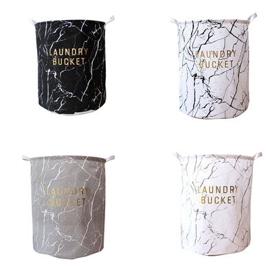 

Cotton Linen Marble Pattern Clothes Storage Bucket Waterproof Wardrobe Organizer Large Capacity Toy Round Basket