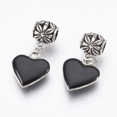 

Alloy Enamel European Dangle Beads Large Hole Pendant Heart Black Antique Silver 34mm Hole 5mm Pendant 19x17x4mm