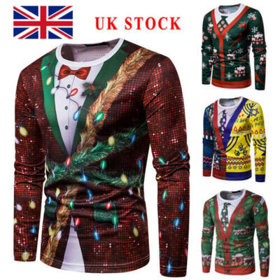 

Mens Christmas Xmas 3D Printed T-Shirt Long Sleeve Casual Slim Fit Shirts Tops