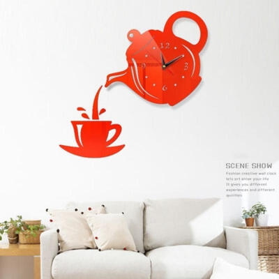 

Living Room Teapot Art Design 3D DIY EVA Hanging Wall Clock Mirror Decoration