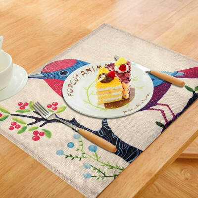 

Birds&Flower Pattern Linen Cloth Table Mat Insulation Pad Dining Room Home Decor Table Insulation Pad Insulation Mat