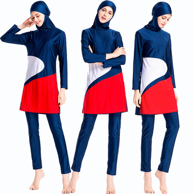 

Roseonmyhand Women Muslim Bathing Suit With Cap Solid Color Swimsuit Beachwear Women Swimwear