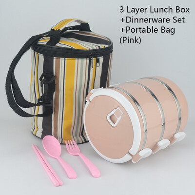 

Natural Nordic Design colorful Portable stainless steel lunch box Bento combination container With Spoons&bag Leakproof box