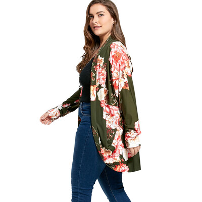 

Floral Plus Size Open Front Coat