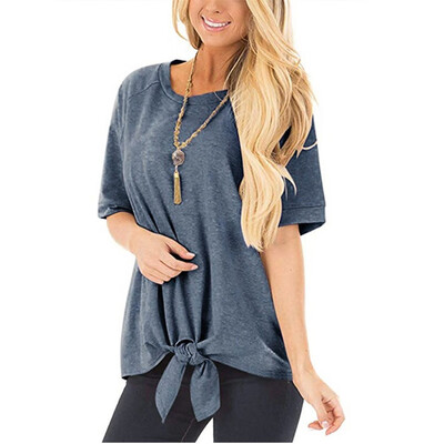 

Nomeni Women Fashion Casual O-Neck Solid Bow Short Sleeve T-Shirt Top Blouses
