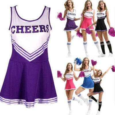 

Womens Cheerleader Fancy Dress Cheer Leader School Girl Uniform Party Costume Outfit