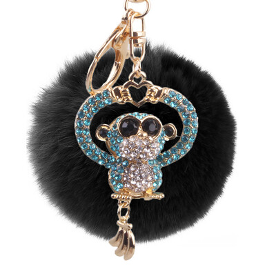 

Hair Ball Keychain Creative Diamond Love Heart Monkey Rex Rabbit Hair Ball Female Bag Pendant Pendant