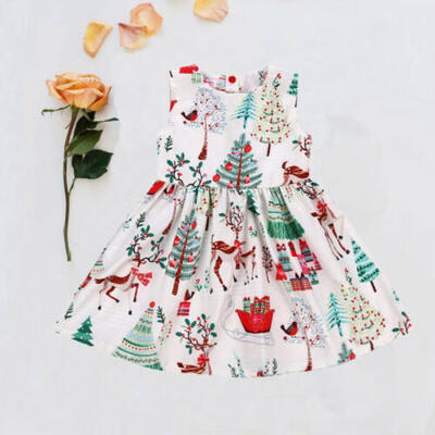 

Adorable Kids Baby Girl Christmas Cartoon Deer Sleeveless Party Tutu Dress 1-6Y