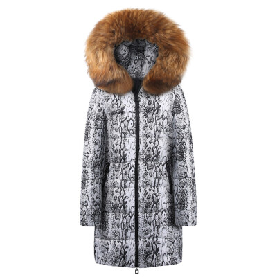 

Roseonmyhand Womens Winter Long Down Cotton Snake Print Parka Hooded Coat Jacket Outwear